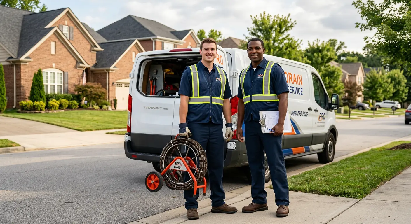 Sewer and drain service team with equipment ready for work in Charlotte